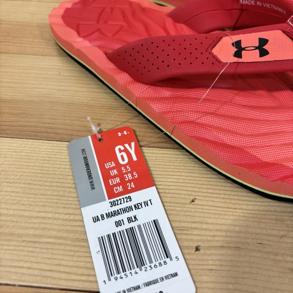 Under Armour Youth Girls 6Y Marathon Key IV Flip-Flops New Pink